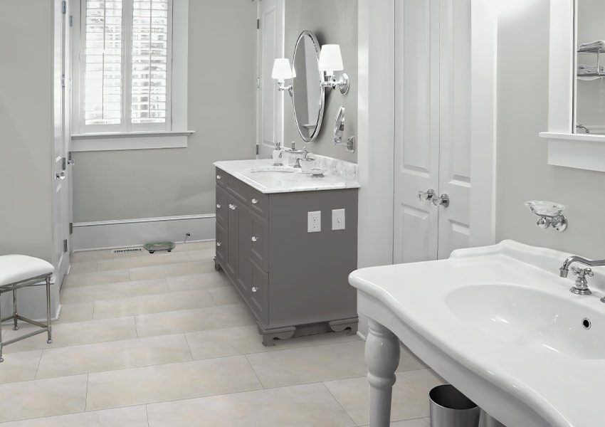 large format vinyl tile flooring in bathroom